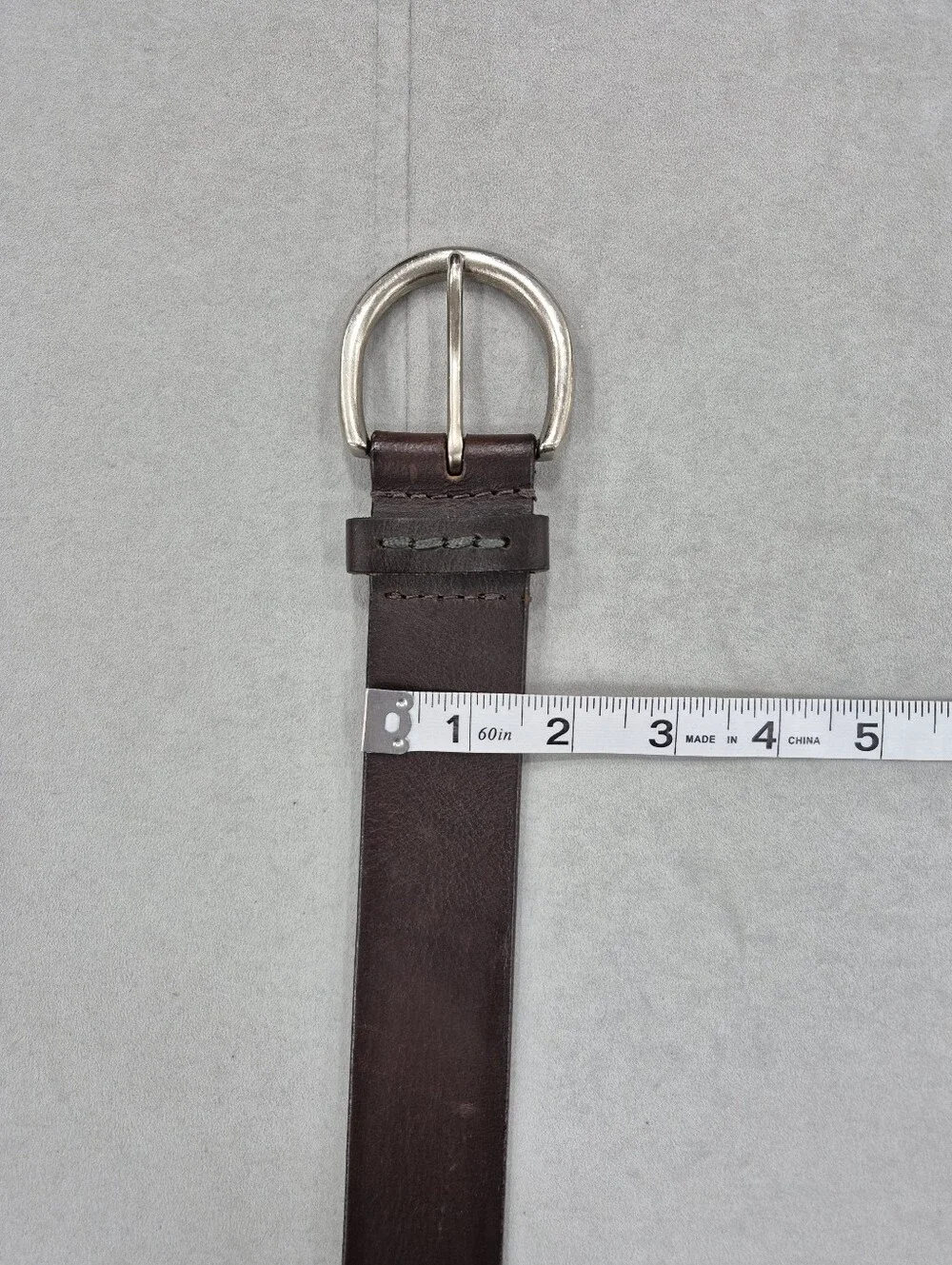 Aeropostale belt women's large brown leather brushed silver rounded buckle